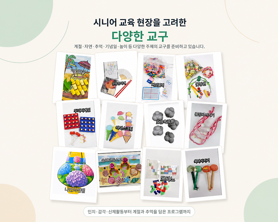 다양한 시니어 활동 교구 모음